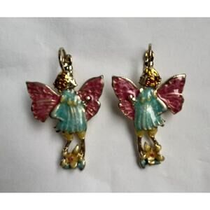 KIRKS FOLLY Moonlight Fairies Dangle Leverback Earrings Goldtone